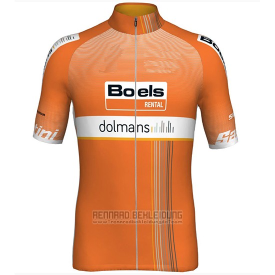 2018 Fahrradbekleidung Boels Dolmans Orange Trikot Kurzarm und Tragerhose